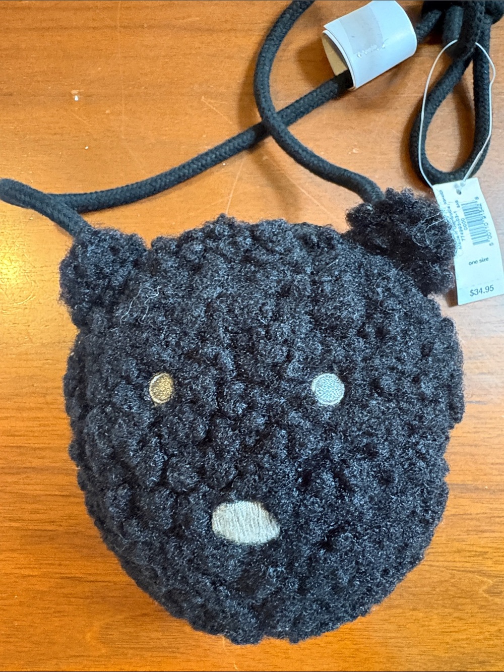 GAP Kids Black Knit Bear Crossbody Bag with Embroidered Face